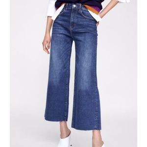 Zara TRF Denim hi-rise wide leg cropped jeans 8